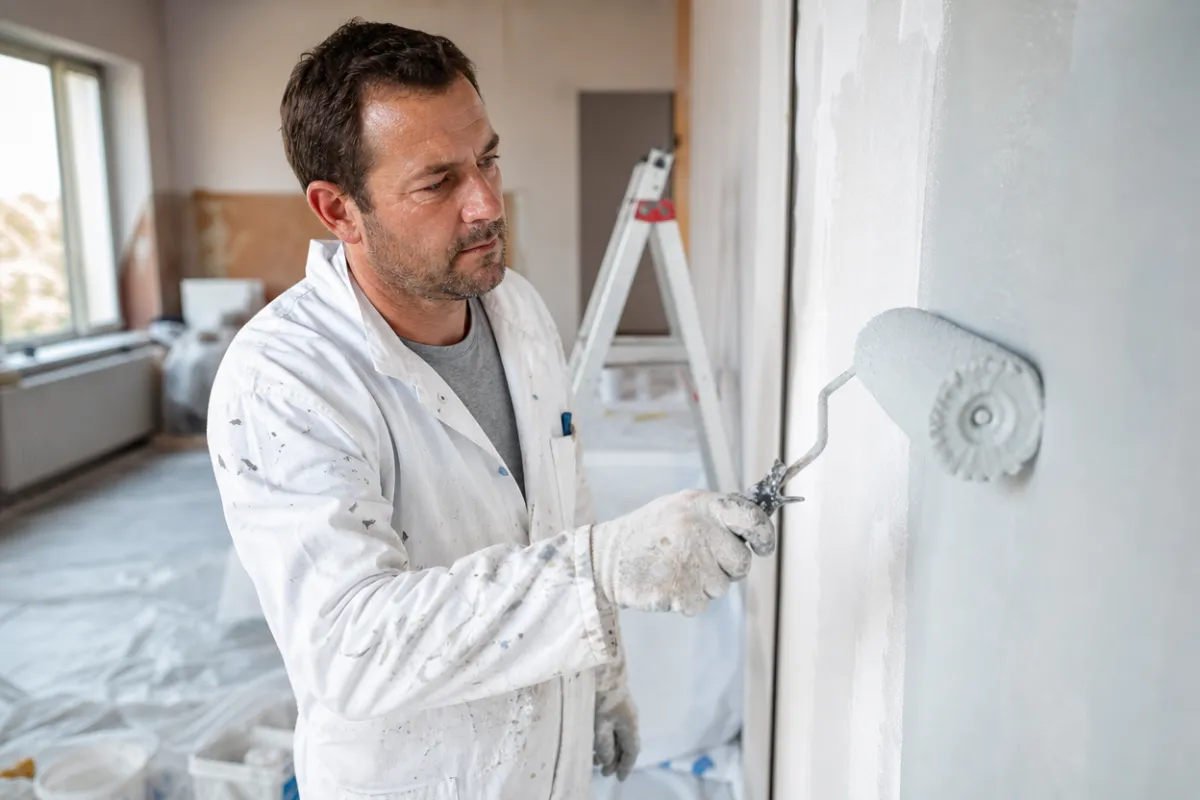 Artisan peintre en train de réaliser des travaux de peinture